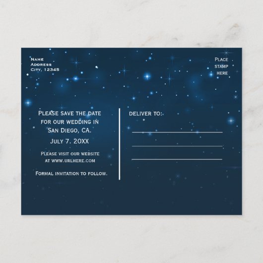 Carte Postale Faire-part Starry Night Sky Celestin Enregistrer La Date Cart (Dos)