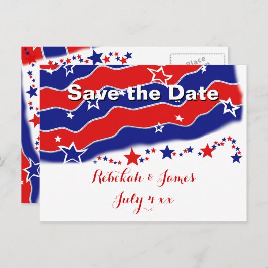 Carte Postale Faire-part Stars and Stripes Personnalisé SAVE THE DATE (Devant / Derrière)
