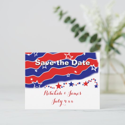 Carte Postale Faire-part Stars and Stripes Personnalisé SAVE THE DATE (Debout devant)