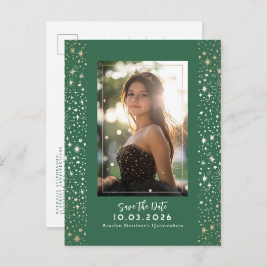 Carte Postale Faire-part Stars Celestial QUINCEANERA Enregistrer La Date Ph (Devant / Derrière)