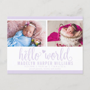 Carte Postale Faire-part Statistiques de naissance de photo de monde bonjou