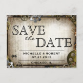 Carte Postale Faire-part Steampunk Gears Victorian Enregistrer la date Post (Devant)