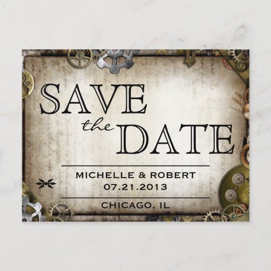 Carte Postale Faire-part Steampunk Gears Victorian Enregistrer la date Post (Devant)