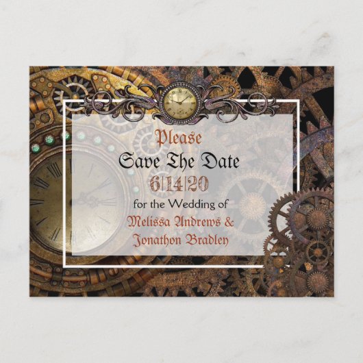 Carte Postale Faire-part Steampunk Mariage à thème Enregistrer la date (Devant)