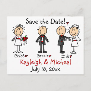 Carte Postale Faire-part Stick Figure Enregistrez la date !