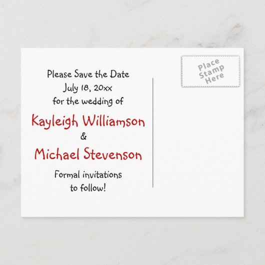 Carte Postale Faire-part Stick Figure Enregistrez la date ! (Dos)