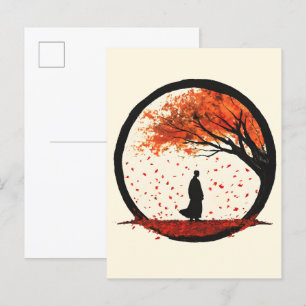 Carte Postale Faire-part Stillness Zen Circle Automne Tombant Feuille