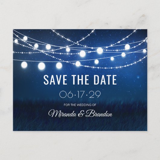 Carte Postale Faire-part String Lights Mariage rustique Enregistrer la date (Devant)