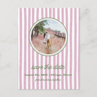 Carte Postale Faire-part Striped pink and greensave the date photo postcard