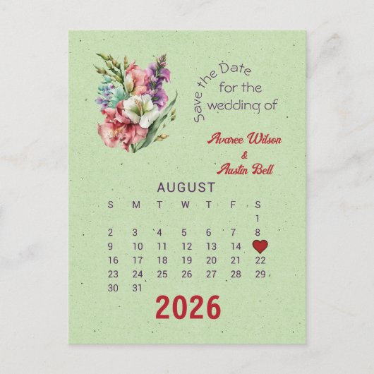 Carte Postale Faire-part Style de calendrier Mariage Enregistrer la date ao (Devant)
