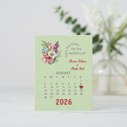 Carte Postale Faire-part Style de calendrier Mariage Enregistrer la date ao (Debout devant)