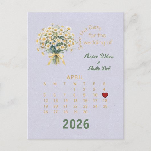 Carte Postale Faire-part Style de calendrier Mariage Enregistrer la date Av (Devant)