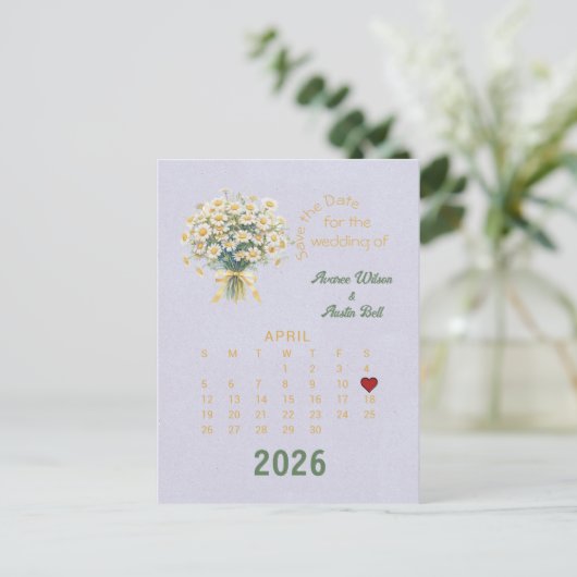Carte Postale Faire-part Style de calendrier Mariage Enregistrer la date Av (Debout devant)