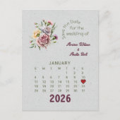 Carte Postale Faire-part Style de calendrier Mariage Enregistrer la date Ja (Devant)