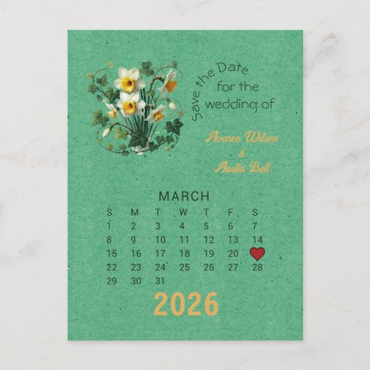 Carte Postale Faire-part Style de calendrier Mariage Enregistrer la date Ma (Devant)