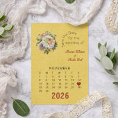 Carte Postale Faire-part Style de calendrier Mariage Enregistrer la date No