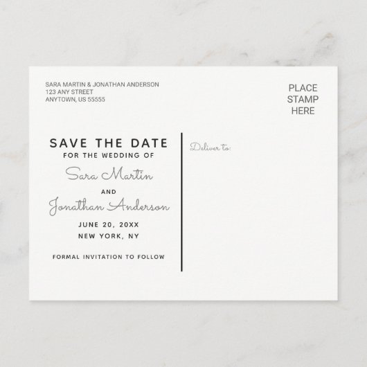 Carte Postale Faire-part Style Élégant | Photo Enregistrer la Date