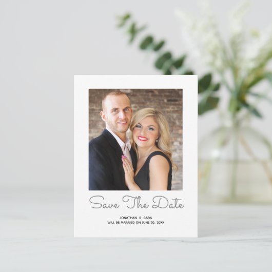 Carte Postale Faire-part Style Élégant | Photo Enregistrer la Date (Debout devant)