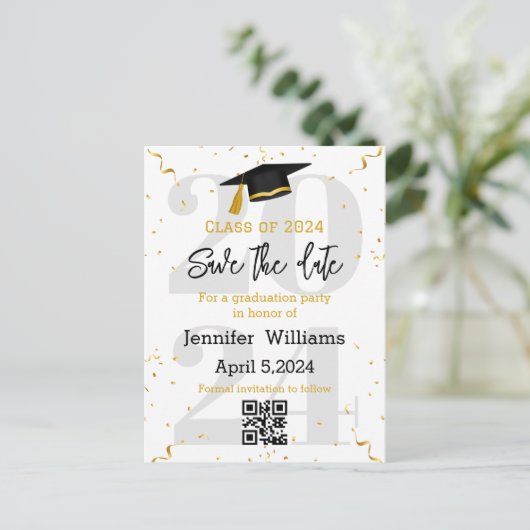 Carte Postale Faire-part style enregistrer la date qr code graduation 2025 (Debout devant)