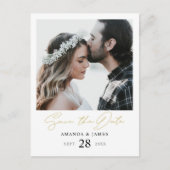Carte Postale Faire-part Style moderne Gold Script Photo Enregistrer la dat (Devant)