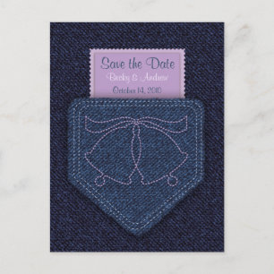 Carte Postale Faire-part Style Pays Denim bleu et violet Enregistrer la dat