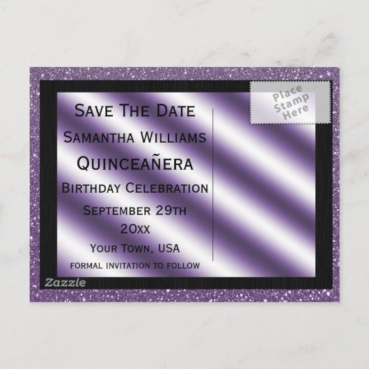 Carte Postale Faire-part Stylet et flammes pourpres Quinceañera (Dos)