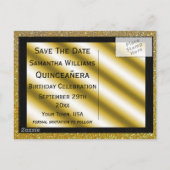 Carte Postale Faire-part Stylet et flammes Quinceañera d'or (Dos)