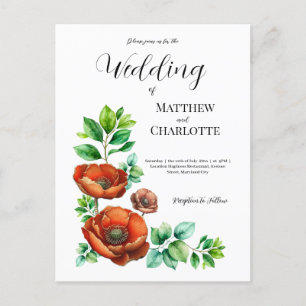 Carte Postale Faire-part Sublime aquarelle Coquelicots rouges dans un style