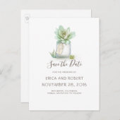 Carte Postale Faire-part Succulent Mason Jar Rustique Enregistrer la date (Devant / Derrière)