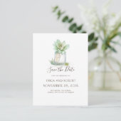 Carte Postale Faire-part Succulent Mason Jar Rustique Enregistrer la date (Debout devant)