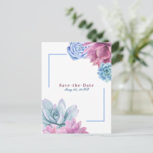 Carte Postale Faire-part Succulentes Chic Blanc Fiesta Rustique Enregistrez (Debout devant)