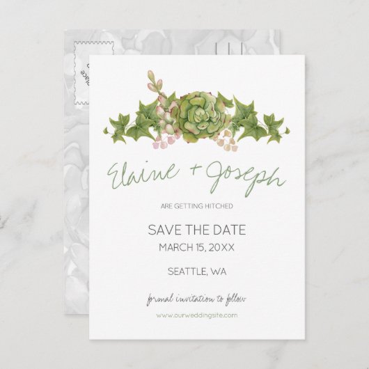 Carte Postale Faire-part Succulentes Mariage Rustique faire part de date (Devant / Derrière)