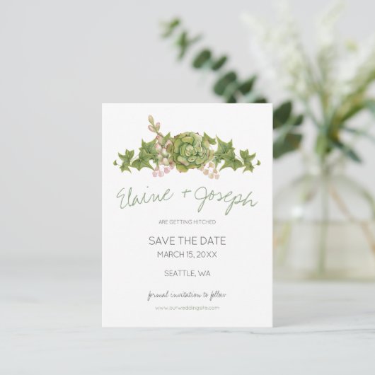 Carte Postale Faire-part Succulentes Mariage Rustique faire part de date (Debout devant)