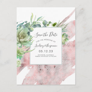 Carte Postale Faire-part Succulentes plantes vertes Rose Gold Save the Date