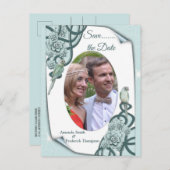 Carte Postale Faire-part Succulents dans l'eau en bleu menthe / vert pin (Devant / Derrière)