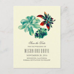 Carte Postale Faire-part succulents floral romantique turquoise enregistrer