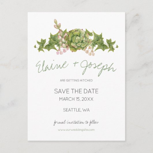Carte Postale Faire-part Succulents Mariage rustique enregistrer la date (Devant)