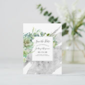 Carte Postale Faire-part Succulents Verdure Argent Splatters Enregistrer la (Debout devant)