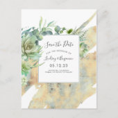 Carte Postale Faire-part Succulents Verdure Gold Splatters Enregistrer la d (Devant)