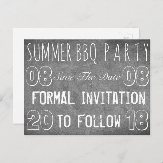 Carte Postale Faire-part Summer BBBQ Party Enregistrer la date Chalkboard (Devant / Derrière)