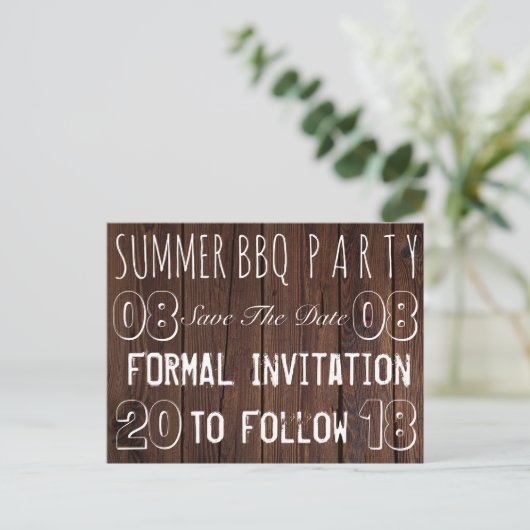 Carte Postale Faire-part Summer BBBQ Party Enregistrer La Date Rustique Boi (Debout devant)