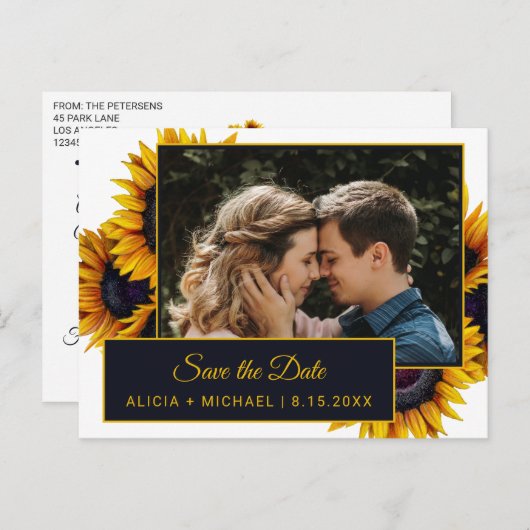 Carte Postale Faire-part Sunfleurs d'été | Mariage photo Enregistrer la dat (Devant / Derrière)
