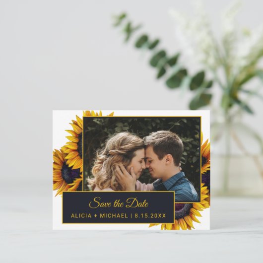 Carte Postale Faire-part Sunfleurs d'été | Mariage photo Enregistrer la dat (Debout devant)