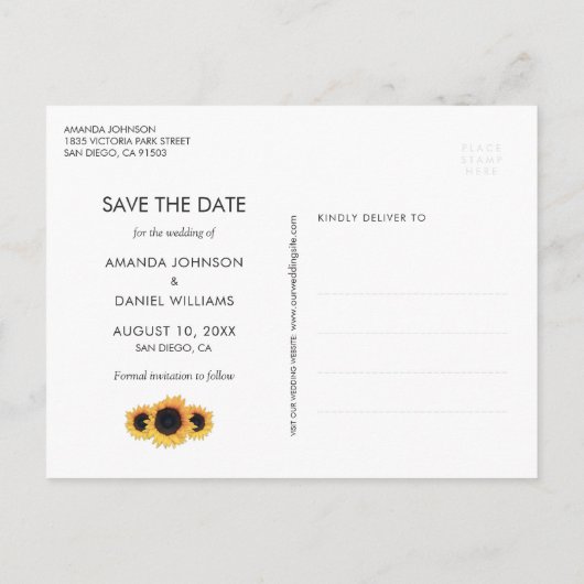 Carte Postale Faire-part Sunflower Bourgogne Photo Mariage Enregistrer La D (Dos)