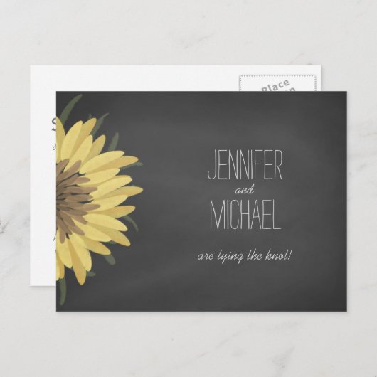 Carte Postale Faire-part Sunflower Chalkboard Mariage rustique enregistrer  (Devant / Derrière)