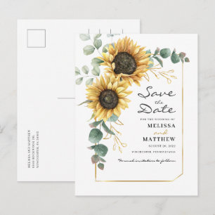 Carte Postale Faire-part Sunflower Eucalyptus Botanique Enregistrer La Date