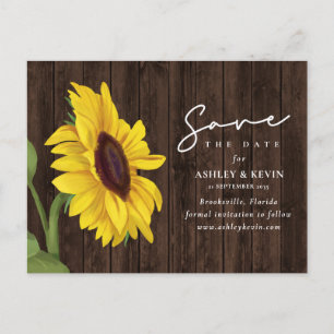 Carte Postale Faire-part Sunflower Floral Rustic Bois Mariage Enregistrer L