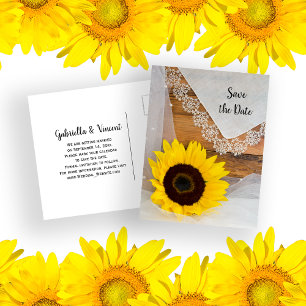 Carte Postale Faire-part Sunflower jaune et mariage de dentelle Enregistrer