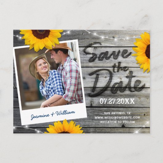 Carte Postale Faire-part Sunflower Photo Grey Mariage rustique Enregistrer  (Devant)