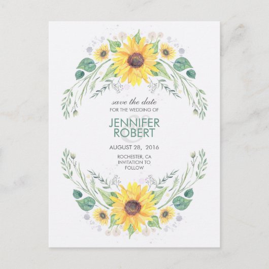 Carte Postale Faire-part Sunflower Rustic Country Enregistrer la date (Devant)